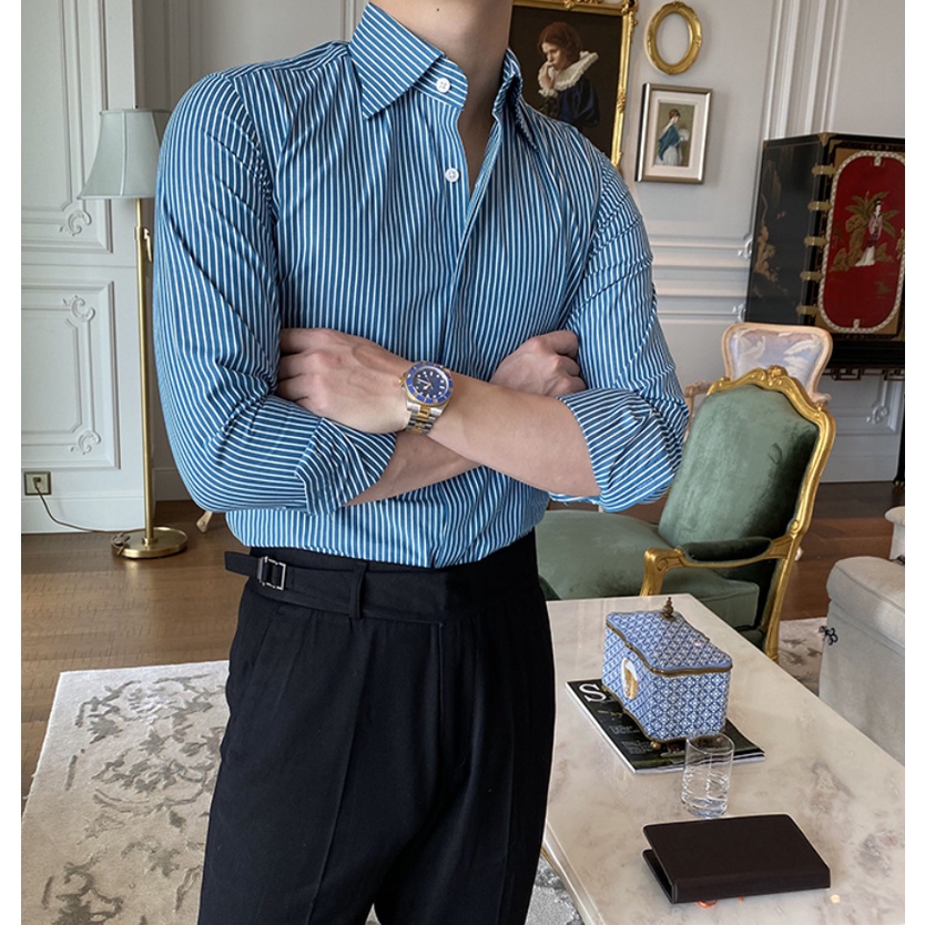 Áo Sơ Mi Nam Kẻ Sọc Tay Dài Công Sở TRADY Form Dáng Ôm Body Lịch Lãm - Trady Fashion