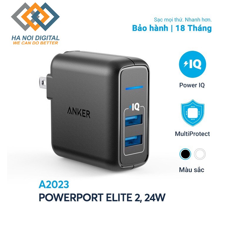 Sạc nhanh điện thoại ios , android chính hãng ANKER PowerPort Elite 2 cổng PIQ 24W - A2023