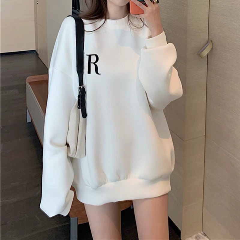 Áo hoodie nữ dài tay chất nỉ bông, áo Sweater nỉ nữ phom rộng in hình chữ R | BigBuy360 - bigbuy360.vn