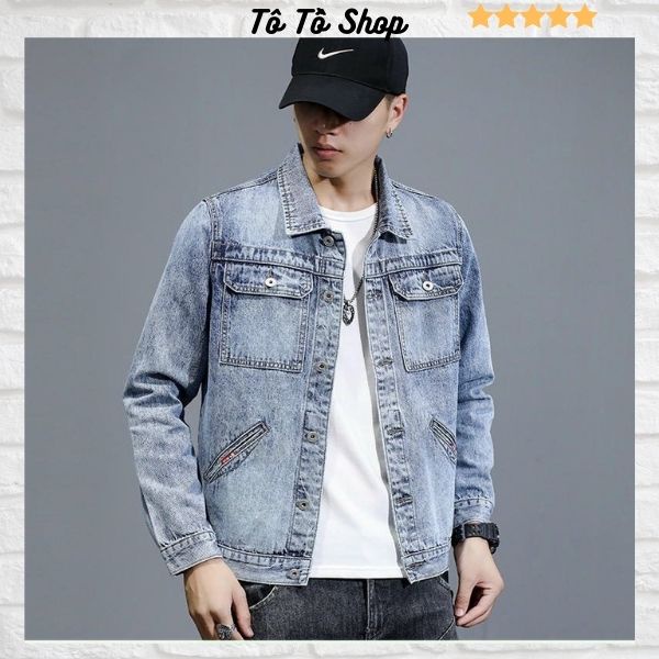 Áo khoác jean nam co giãn màu xanh trơn phối túi kiểu, áo khoác nam đẹp chất bò co giãn thời trang Tô Tồ Shop - KJN17