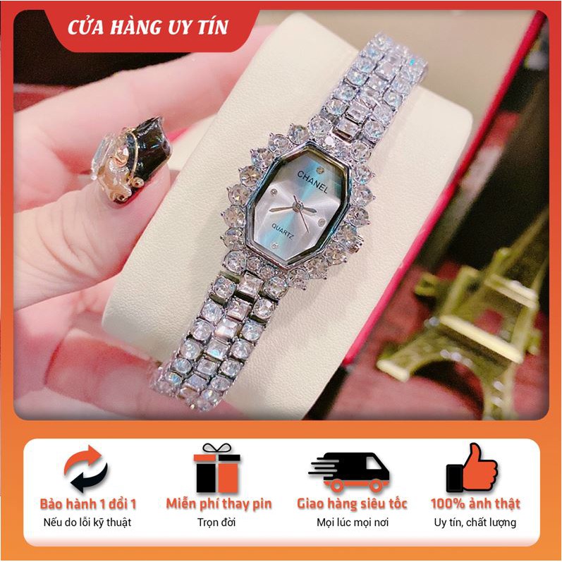Đồng hồ nữ đẹp chanel dây thép không gỉ đính đá sang chảnh bảo hành 12 tháng freeship