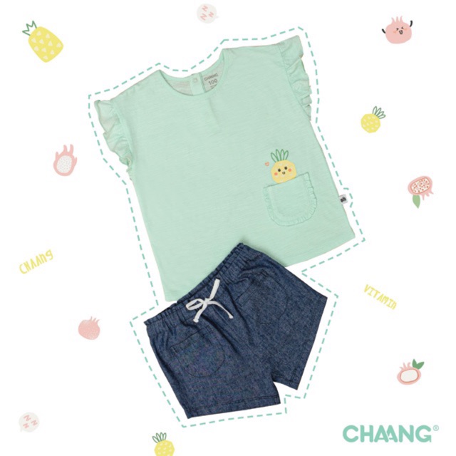 Bộ quần áo cộc tay cho bé gái bèo nhúm Chaang