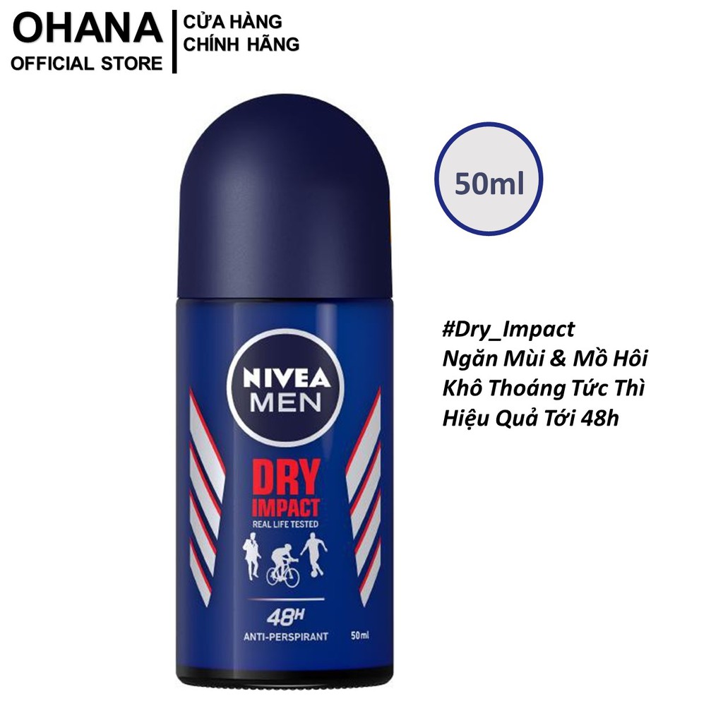 Lăn ngăn mùi Nivea Men Dry Impact khô thoáng tức thì, bảo vệ suốt 48h - 50ml