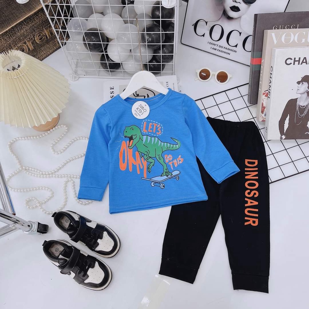 Combo 3 bộ dài tay họa tiết thú chất cotton co giãn 4 chiều cho bé trai/gái 10-22kg