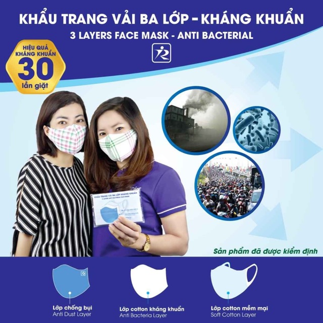 Khẩu Trang Vải 3 lớp Kháng Khuẩn