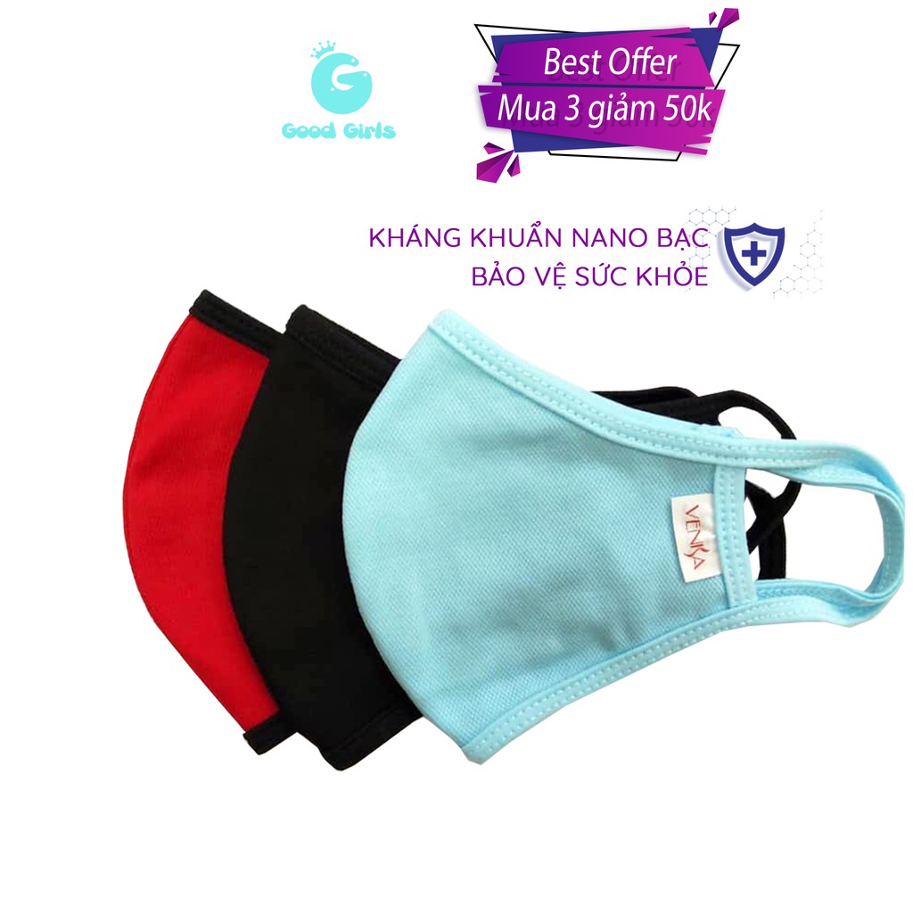 Set 10 khẩu trang vải kháng khuẩn nano bạc chuẩn xuất Mỹ, Châu Âu Good Girls Venisa màu sắc thời trang, chống nắng