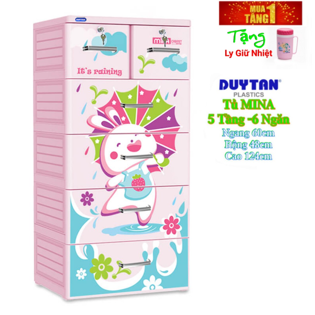 Tủ Nhựa Duy Tân MINA  5 Tầng-6 Ngăn Hồng Thỏ