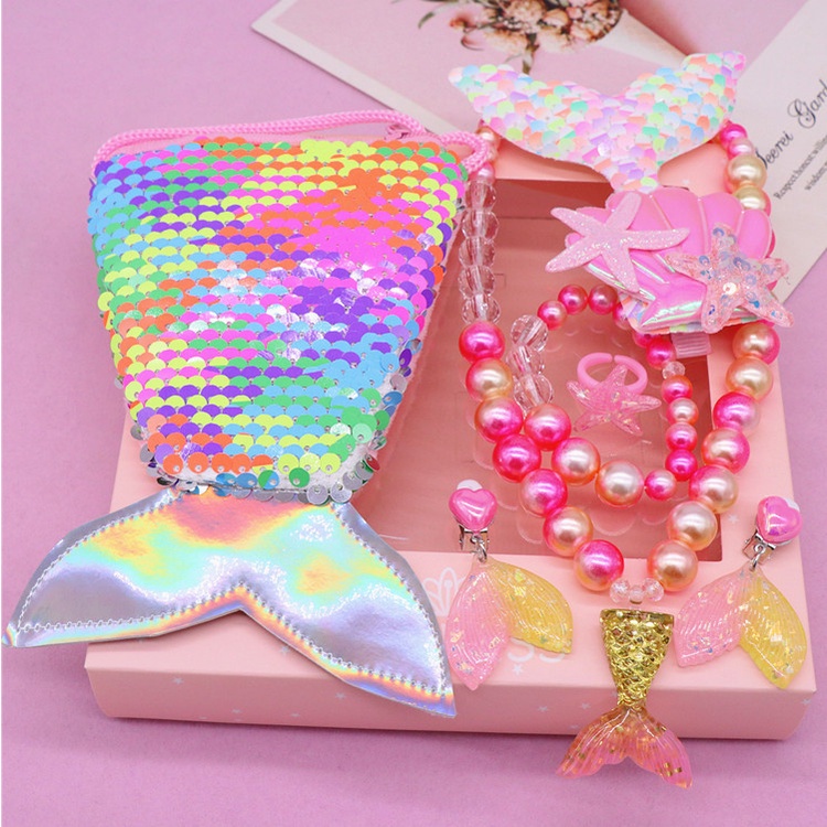 Bộ Trang Sức Hình Nàng Tiên Cá Hoạt Hình Xinh Xắn Cho Bé Gái