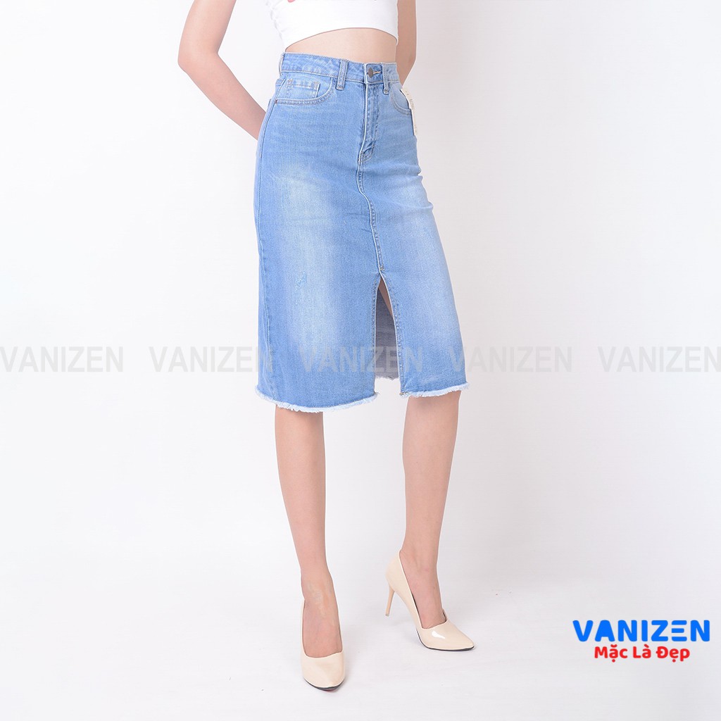 Chân váy jean nữ đẹp lưng cao dáng dài xước nhẹ hàng hiệu cao cấp mã 469 VANIZEN | BigBuy360 - bigbuy360.vn
