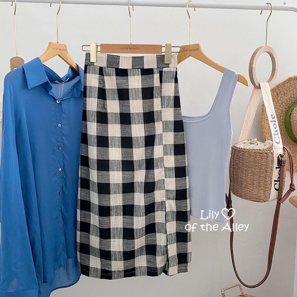 Chân váy kẻ ô đen trắng ulzzang
