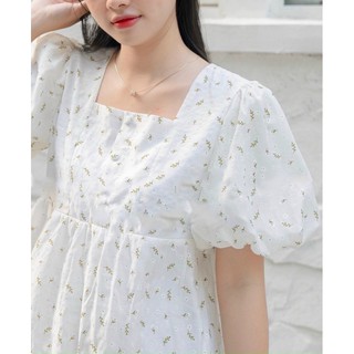 ĐẦM BBD HOA CỔ VUÔNG TAY PHỒNG