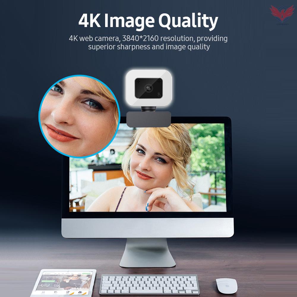 Webcam 4K tự động lấy nét trên không cần trình điều khiển có mic giảm tiếng ồn tích hợp đèn led cho quay video