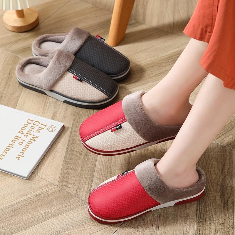 Dép bông đi trong nhà mùa đông Nam Nữ da PU không thấm nước đế cao su êm dẻo chống trơn trượt DH11