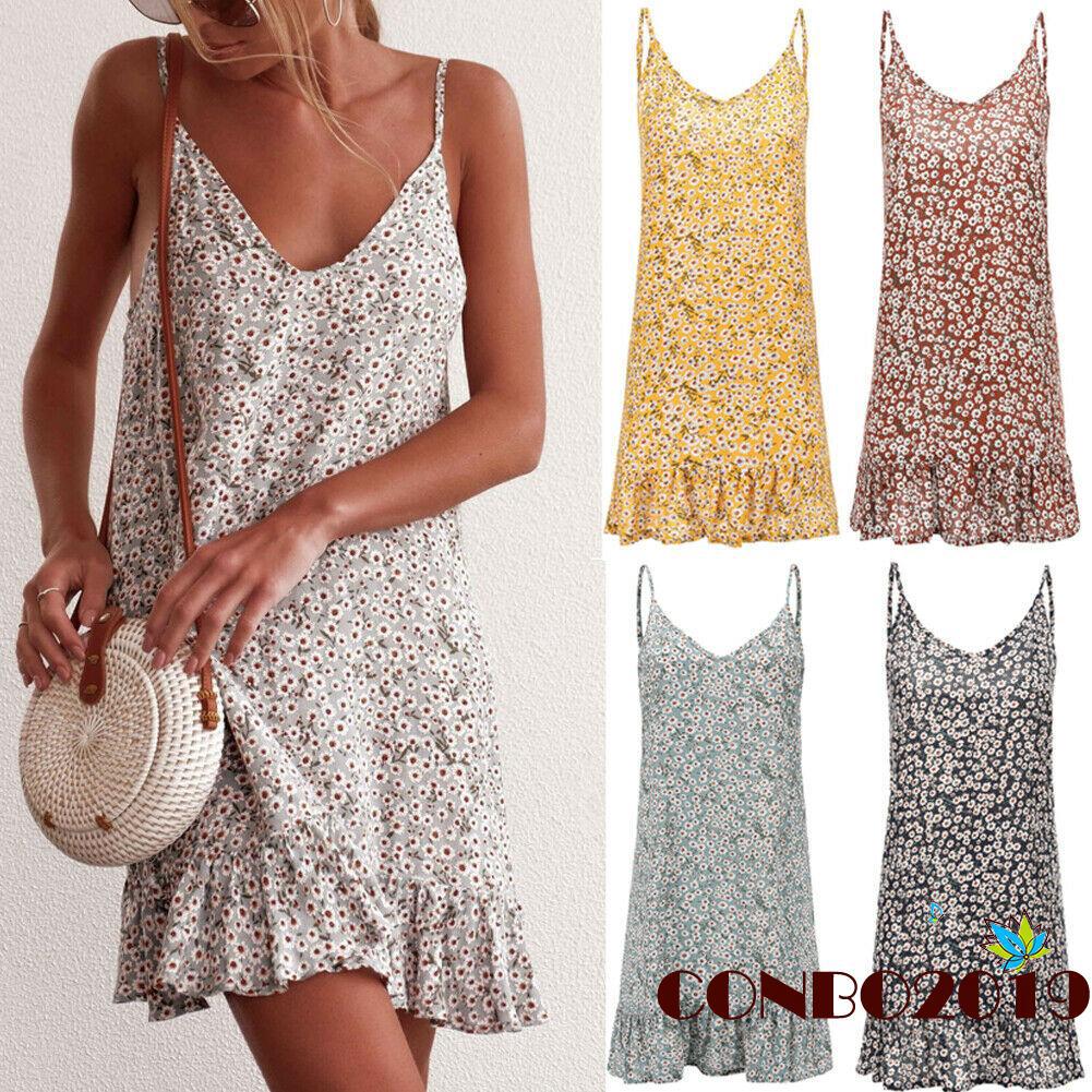 Đầm nữ không tay họa tiết hoa phong cách boho thời trang quyến rũ