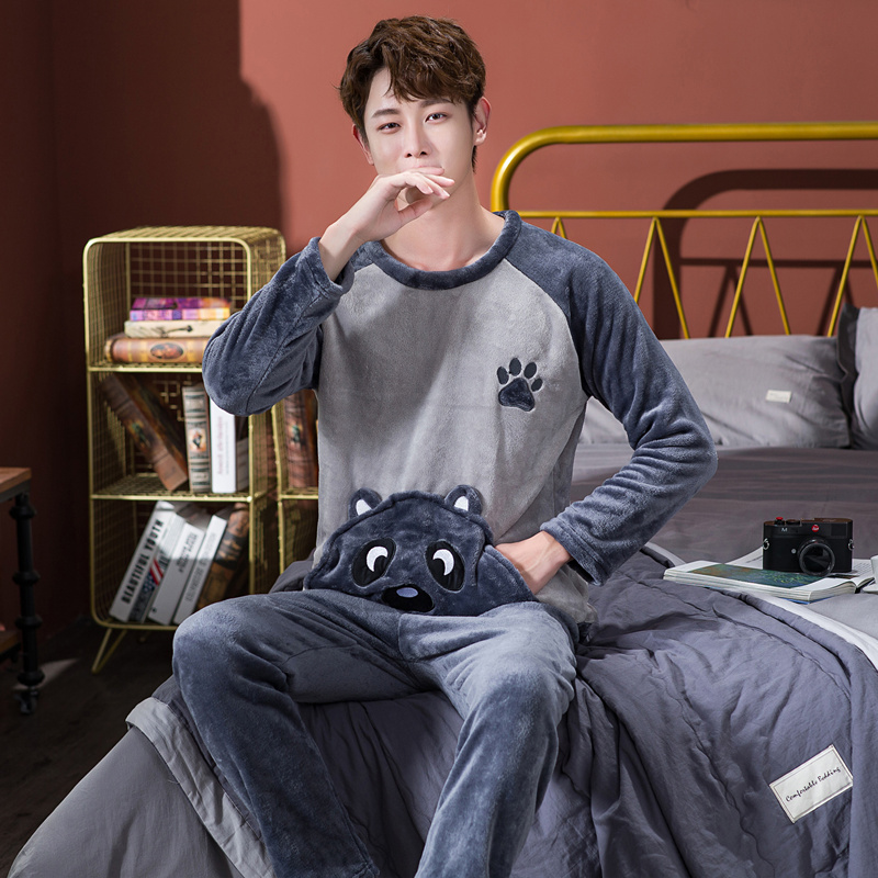 Bộ Đồ Ngủ Pijama Dày Dặn Giữ Ấm Phong Cách Thu Đông Mới Cho Nam