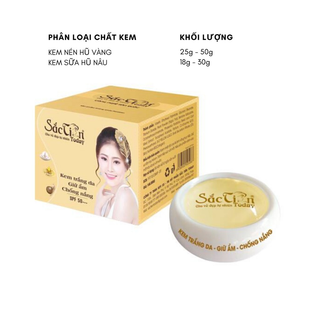 Kem Trắng da giữ ẩm chống nắng Sắc Tiên Today 8g - 18g - 25g - 30g chỉ số chống nắng spf50+ dưỡng da trắng sáng