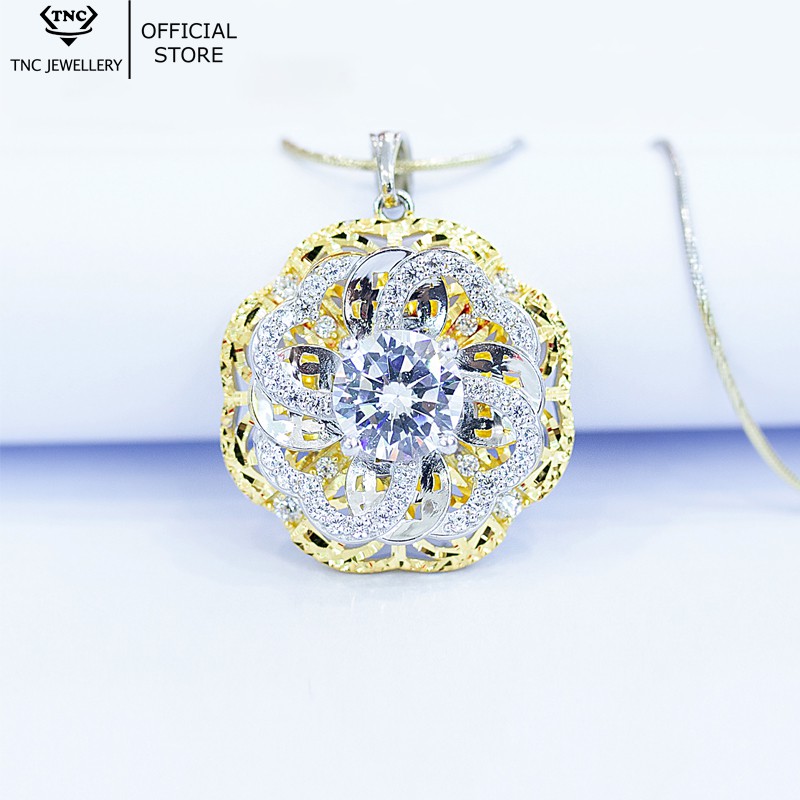 Dây chuyền bạc xi vàng đẹp sang trọng cho nữ bông hoa - Trang sức TNC Jewellery