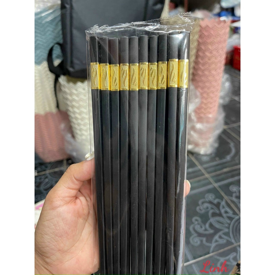 Đũa mạ vàng cao cấp Đũa nhựa đen Nhật chống trơn chống mốc chịu nhiệt ( Combo Bộ 10 đôi đũa )