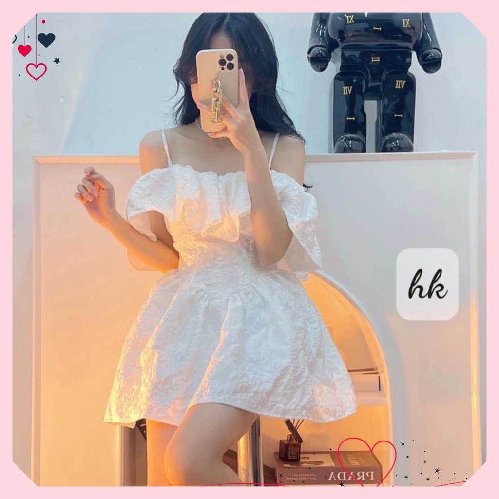 Đầm gấm hoa trễ vai 2 kiểu ( Dáng ngắn/dáng dài), Váy gấm hoa tay bồng cho nàng dự tiệc 𝐒𝐡𝐨𝐩 𝐗𝐢𝐧𝐡 | BigBuy360 - bigbuy360.vn