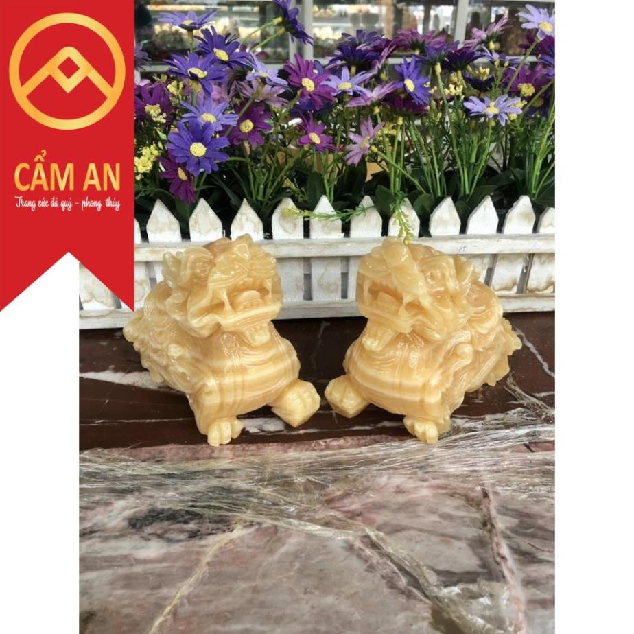 Cặp Tỳ Hưu phong thủy đá ngọc hoàng long (calcite) - Dài 15cm