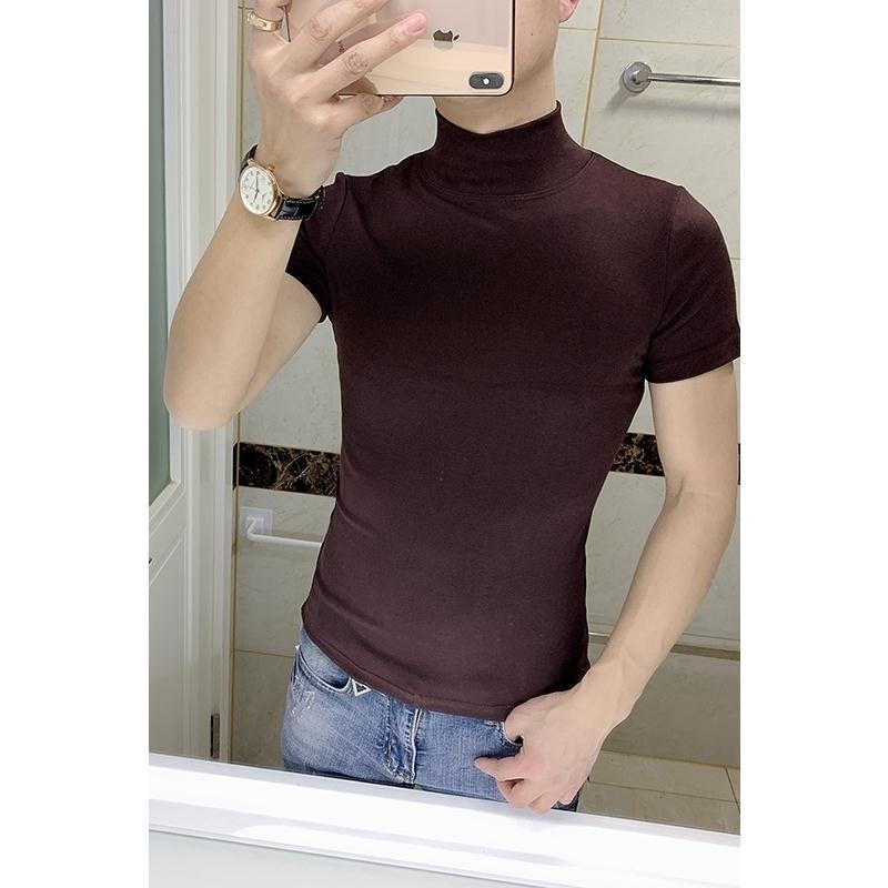 Áo nam Ngắn Tay Cổ Cao Màu Trơn Phong Cách Hàn Quốc Thời Trang Thu Đông 2022 Se
