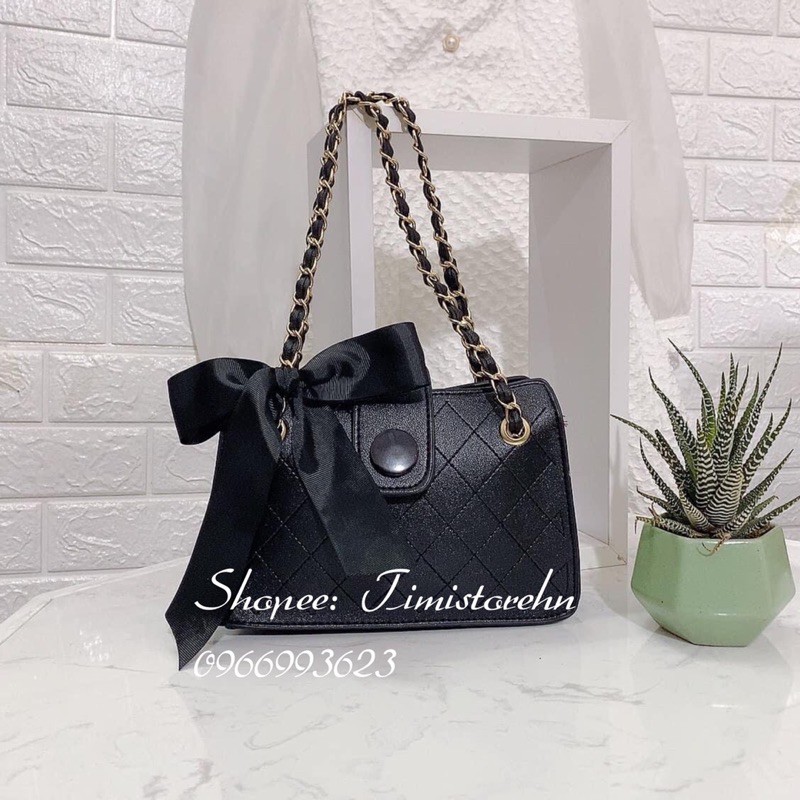 TÚI ĐEO CHÉO NỮ, KẸP NÁCH PHỐI NƠ DA SẦN ĐEO 2 KIỂU (CHÉO VÀ KẸP NÁCH)