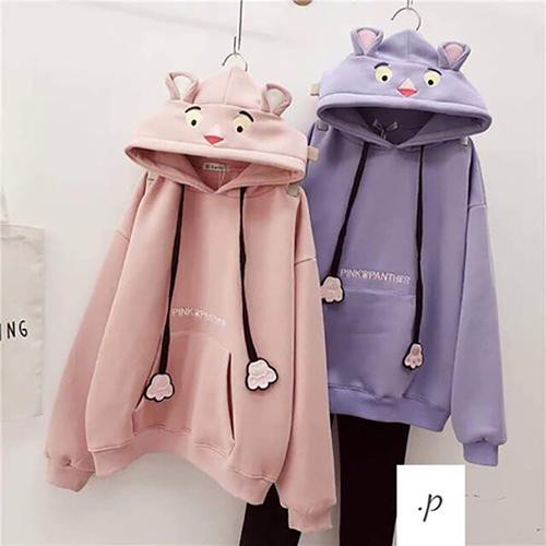 Áo hoodie nữ nỉ thời trang mùa đông freesize thêu mèo tai thỏ dưới 55kg