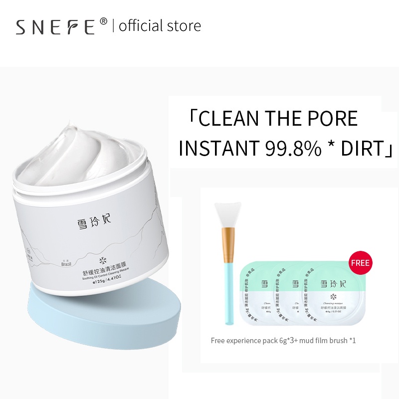 Mặt Nạ Đất Sét Trắng SNEFE 125g Giữ Ẩm Làm Sạch Sâu Thu Nhỏ Lỗ Chân Lông Kiềm Dầu Loại Bỏ Mụn Đầu Đen Cân Bằng Dầu Nước