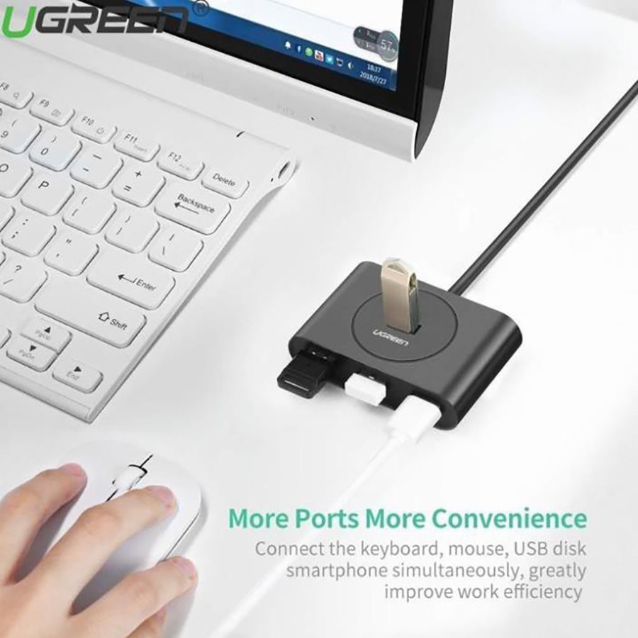 Bộ chia 4 cổng USB Ugreen 20290 chuẩn USB 3.0 dài 0,5m cao cấp - HapuStore