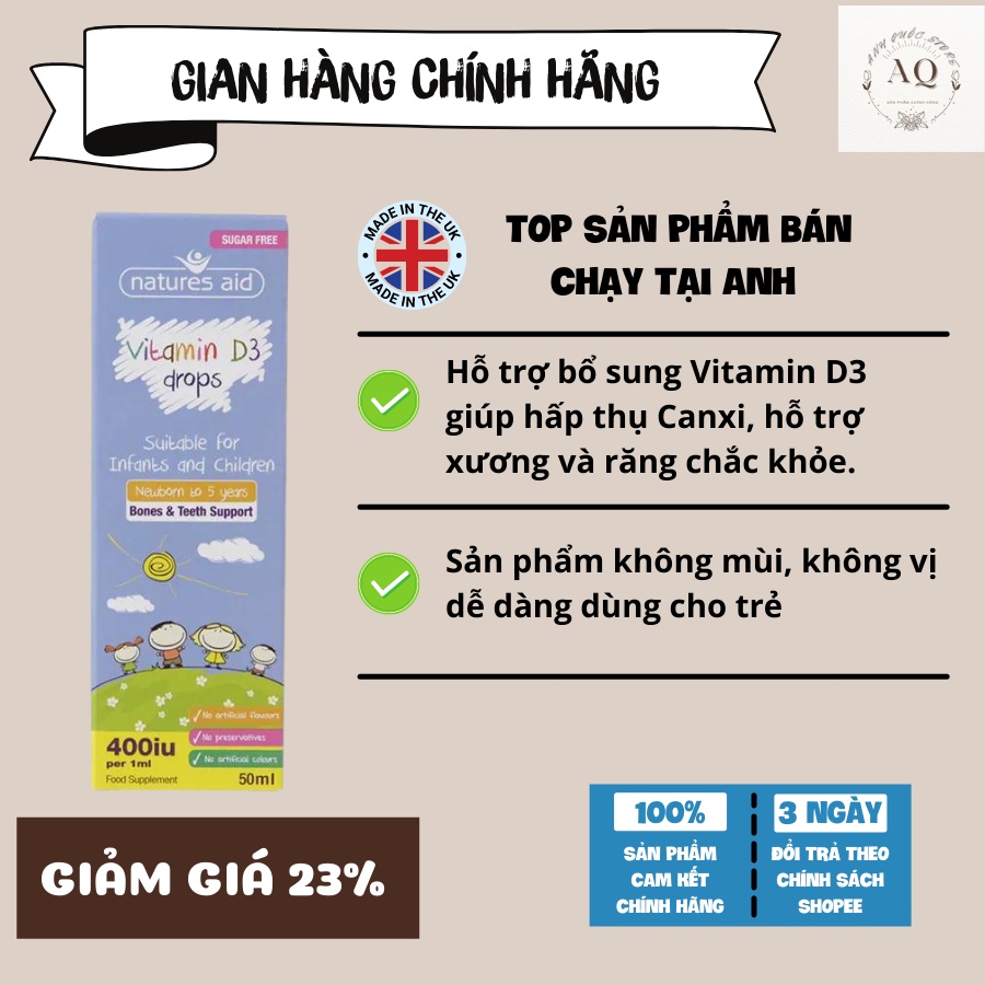 Vitamin D3 cho trẻ em dạng giọt natures aid nội địa anh 50 ml Anhquoc_store DATE 9/2023