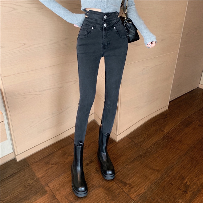 Quần Jeans Skinny lưng cao chất liệu co giãn thời trang mùa thu cho nữ