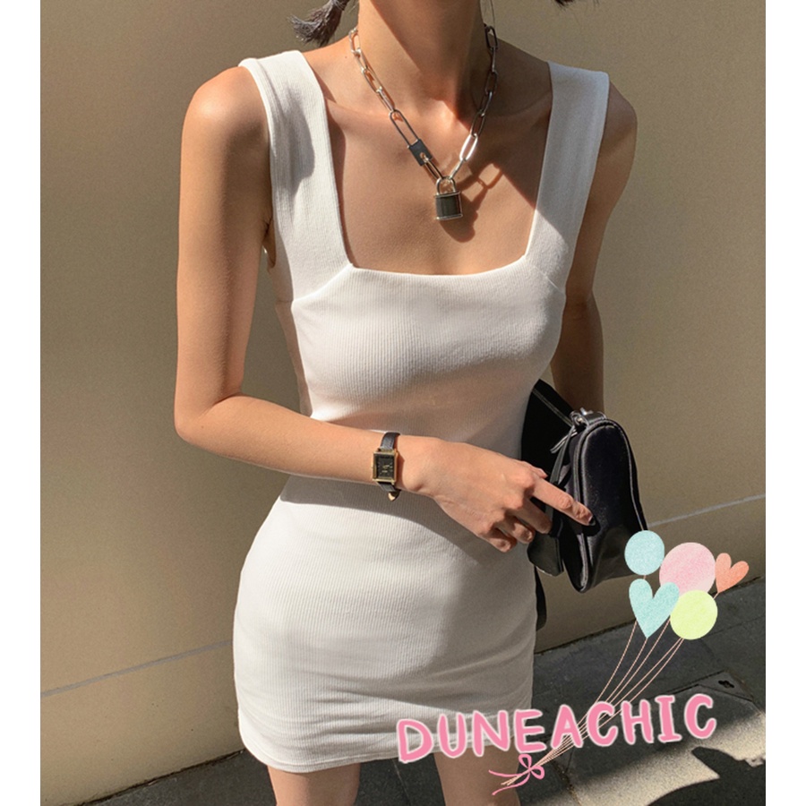 DUNEA Đầm Cổ Vuông Trễ Vai Ôm Dáng Thiết Kế Quyến Rũ Cho Nữ