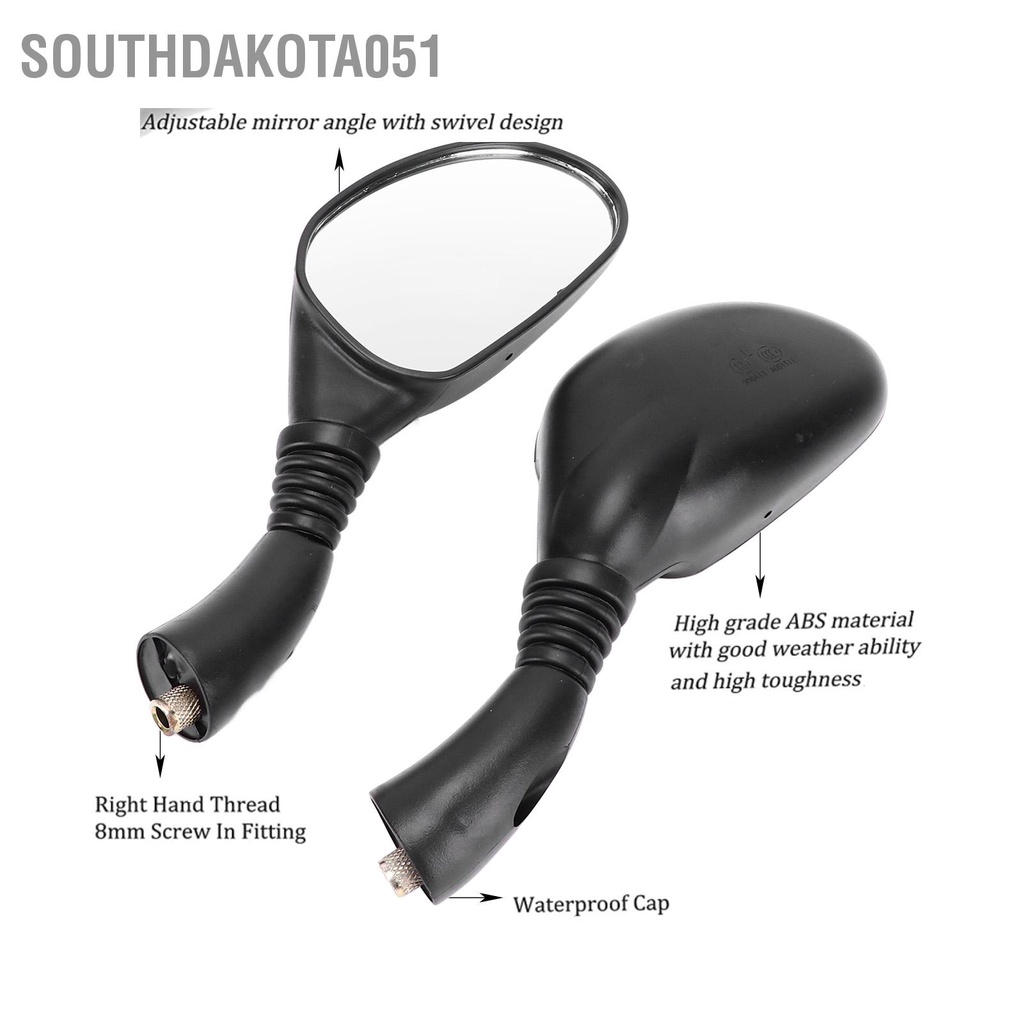 Southdakota051 Ghép cặp Gương phản chiếu phía sau xe máy Thay thế đa năng cho GY6 150cc Mopeds Xe tay ga ATVs