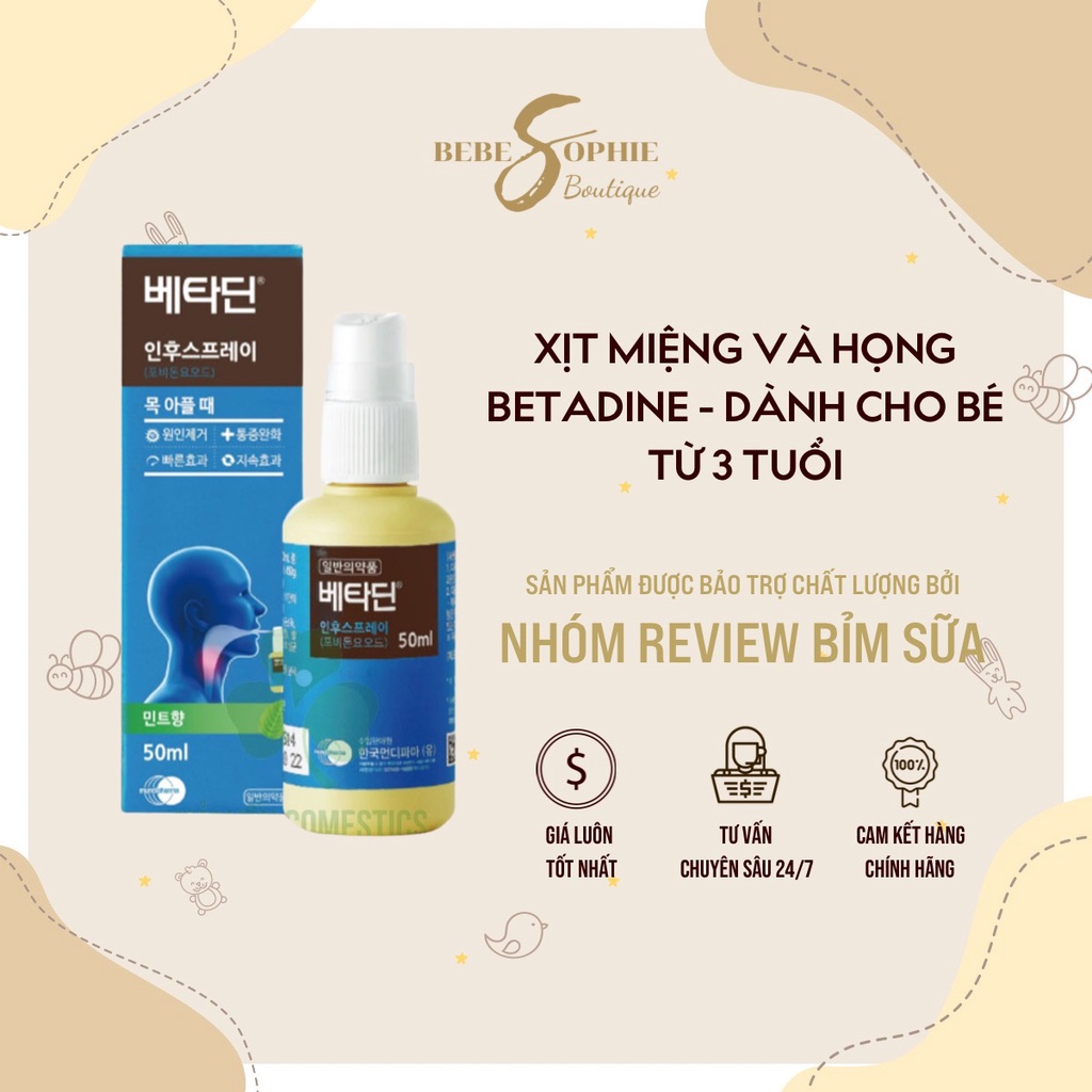 Chính hãng - Xịt miệng và họng Betadine - dành cho bé từ 3 tuổi trở lên 50ml