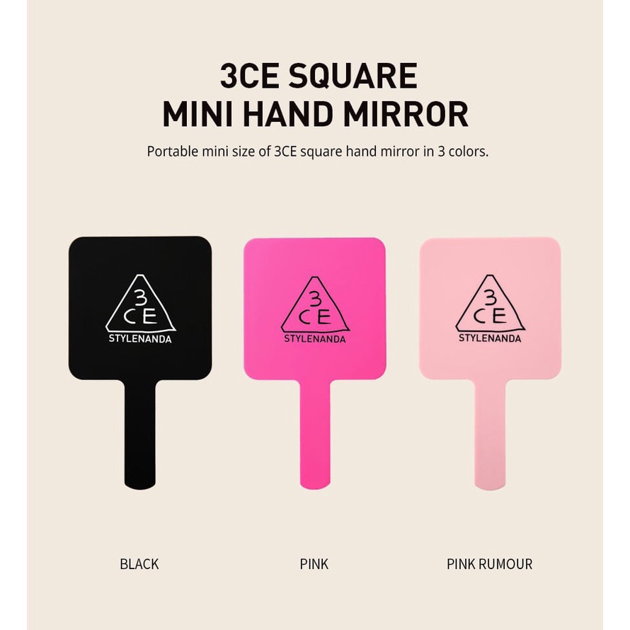 Gương Cầm Tay 3CE Square Mini Hand Mirror Dáng Vuông 90 x 160mm