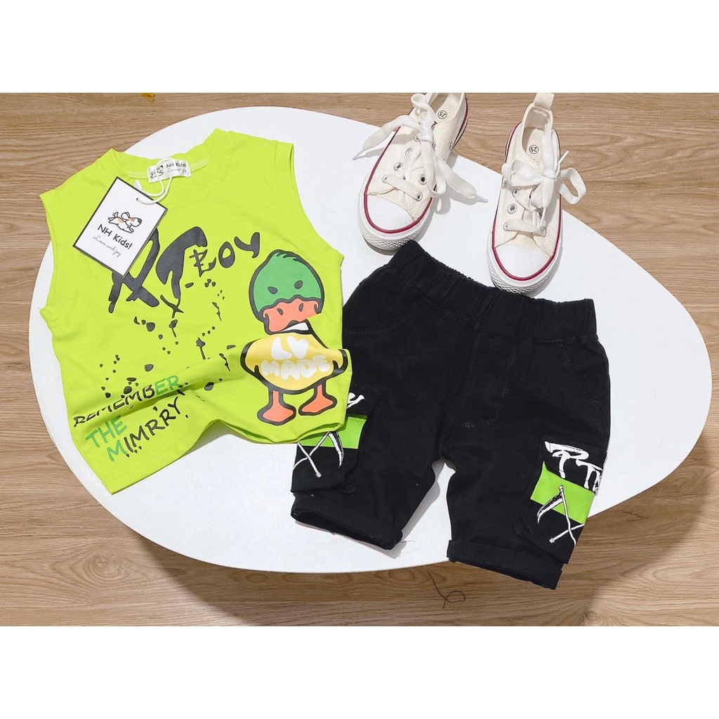 Siêu cute 🐸🐶🐯 🌖🌖🌖 bộ Vịt 🐣 xanh sát nách - quần kaki túi hộp phối tông áo sắc màu siêu yêu 💔