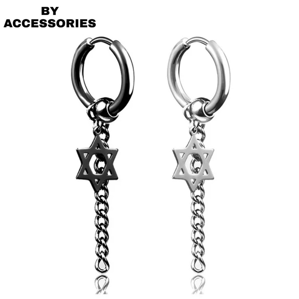 Khuyên tai titan unisex sao 6 cánh có loại kẹp không cần xỏ lỗ tai