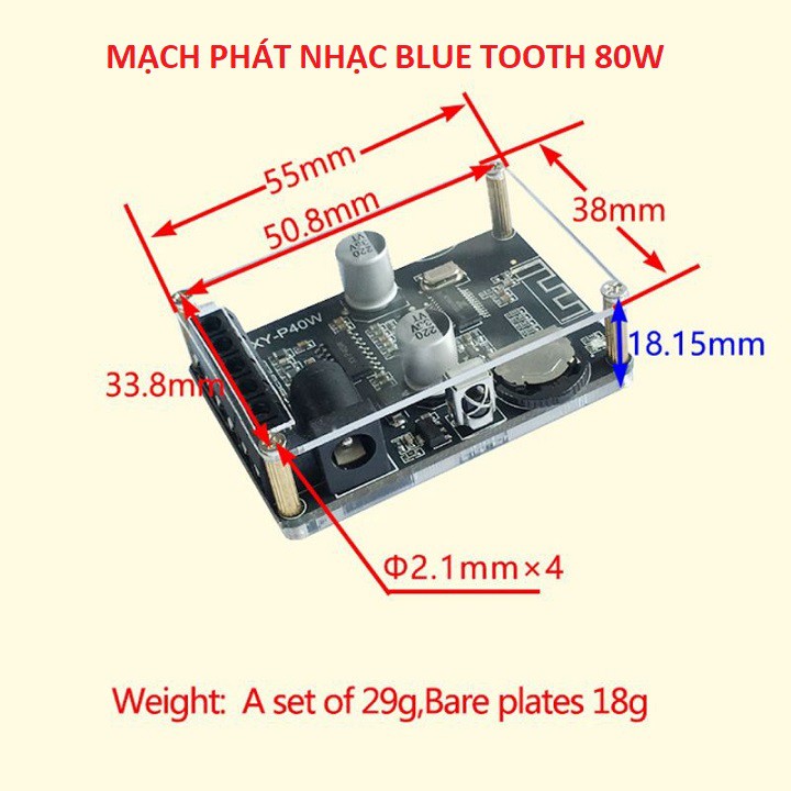 MẠCH PHÁT NHẠC BLUETOOTH VỎ MICA 80W