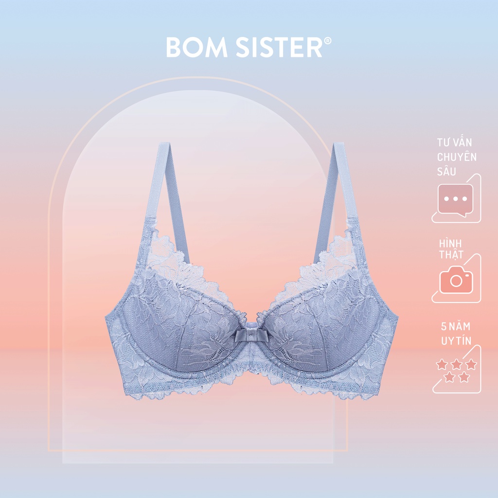 Áo lót mút mỏng có gọng ren hoa phối lưng su màu trơn đính nơ nâng ngực tự nhiên BOM SISTER A8031