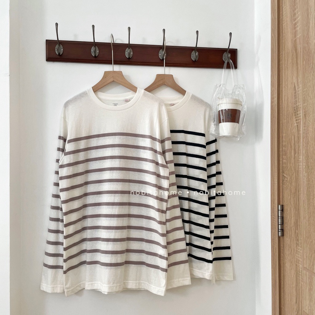 NOBITA HOME - Áo thun tay dài nam kẻ sọc dệt cotton 100% thoáng mát CHESHAM