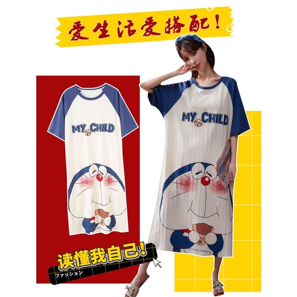 Váy ngủ tay ngắn My child dễ thương hình mèo Doraemon