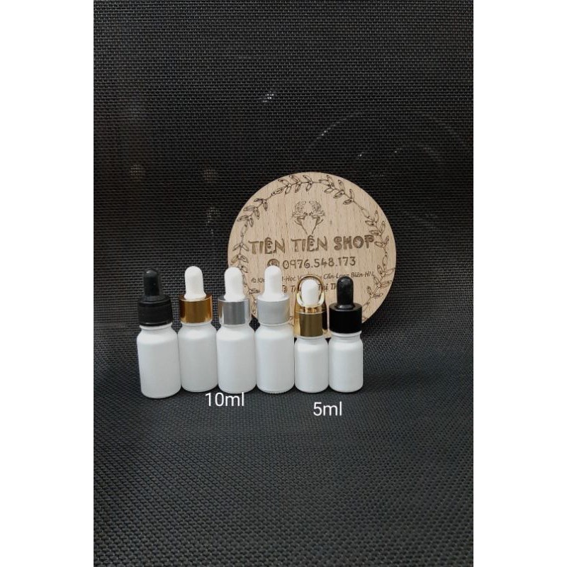 Chai thủy tinh sơn trắng 5ml,10ml vai tròn đầu bóp