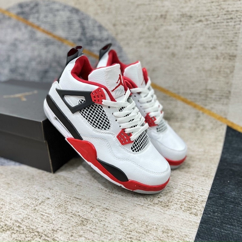 Giày jordan 4 trắng đỏ đen + full hộp giày