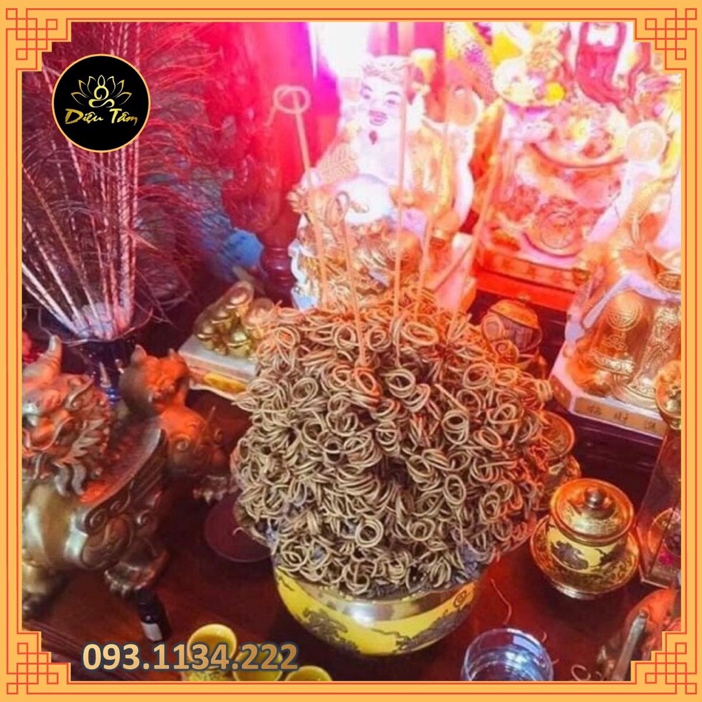 Nhang thần tài 185 nén hương quế sạch ít khói cuộn tàn tài lộc hình đồng xu , đồ thờ cúng thần tài