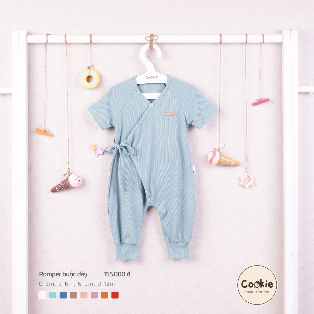 Bộ bodysuit romper buộc dây cộc tay Cookie cho bé (0-12 tháng)