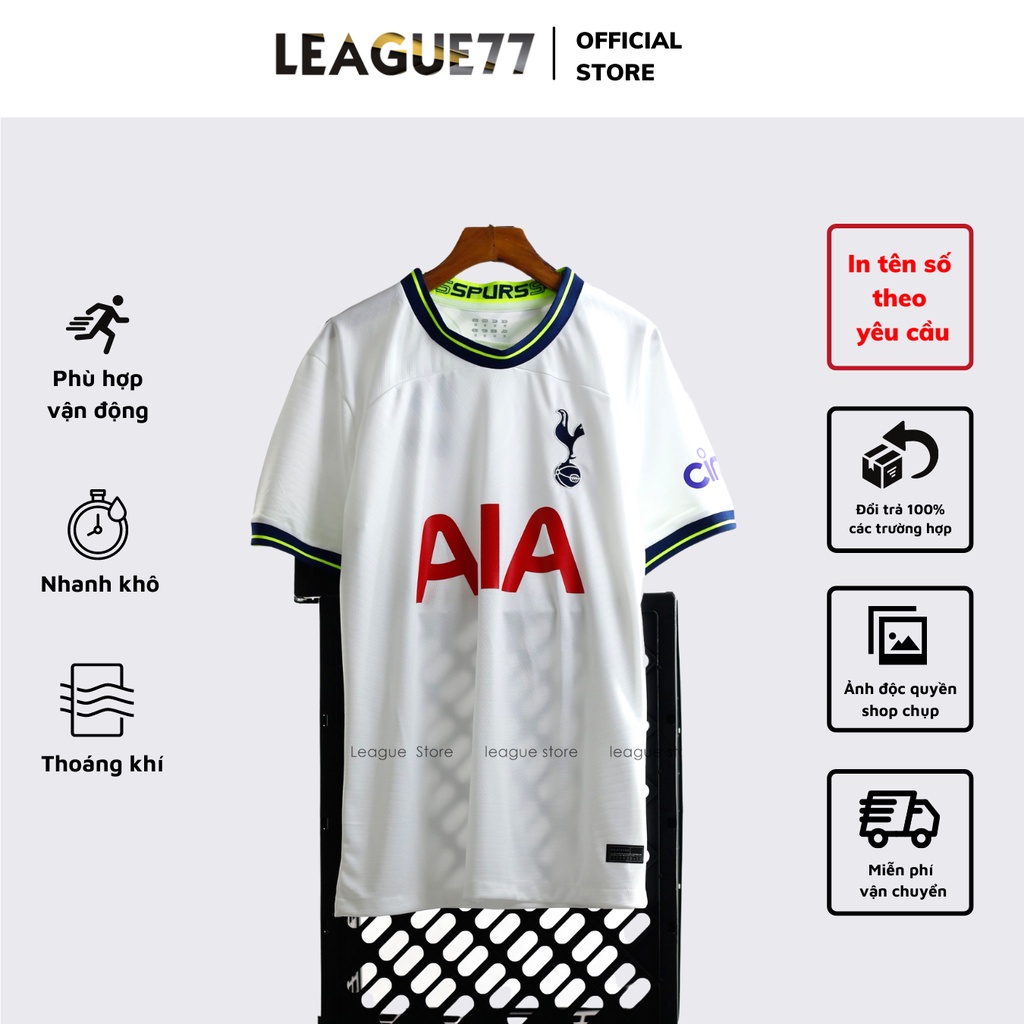 Áo đá bóng Tottenham Leaguestore - quần áo đá bóng tay ngắn thể thao sân nhà màu trắng 22/23