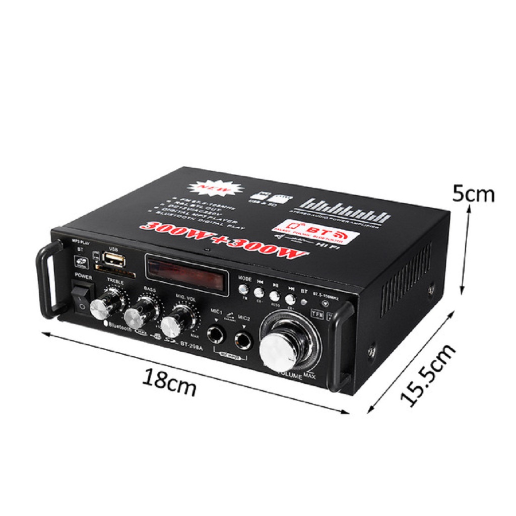 Ampli Mini Blutooth nguồn 12v/220v Tạo Âm Bass Chắc Chắn Treble Bluetooth Kết Nối 4.0 2 cổng MIC Cho Dàn Karaoke -dc2876