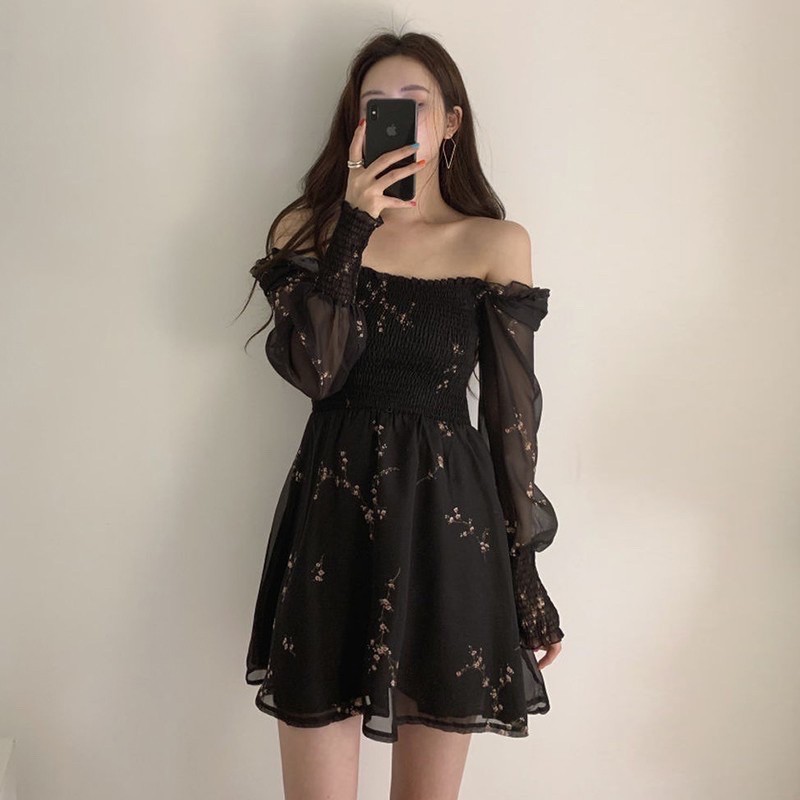 SẴN🖤Đầm ulzzang dạo phố xinh xắn|Đầm xoè tiểu thư nhún sang chảnh FLORA DRESS hoa nhí chất voan cổ vuông trễ vai