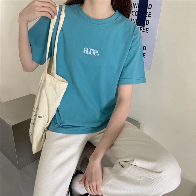 SUXI Áo Thun Nữ Ngắn Tay In Chữ Đơn Giản