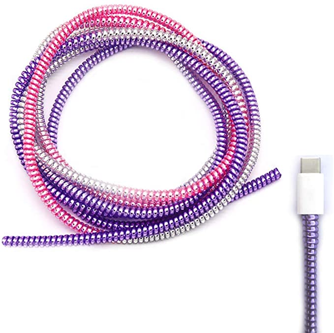 1PC 1.4M Candy Color Durable Cable Protection Spring Sleeve Rope / For USB Charging Cable Prevent Breakage Cable Headphone Winder / 4Pcs Cable Silicone Storage Buckle